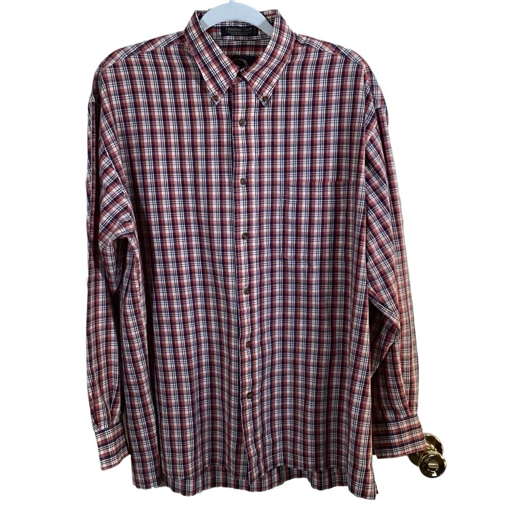 Baggie Chatham Cloth Men’s Plaid Red/Blue/Ivory Button Down Long Sleeve Shirt. L